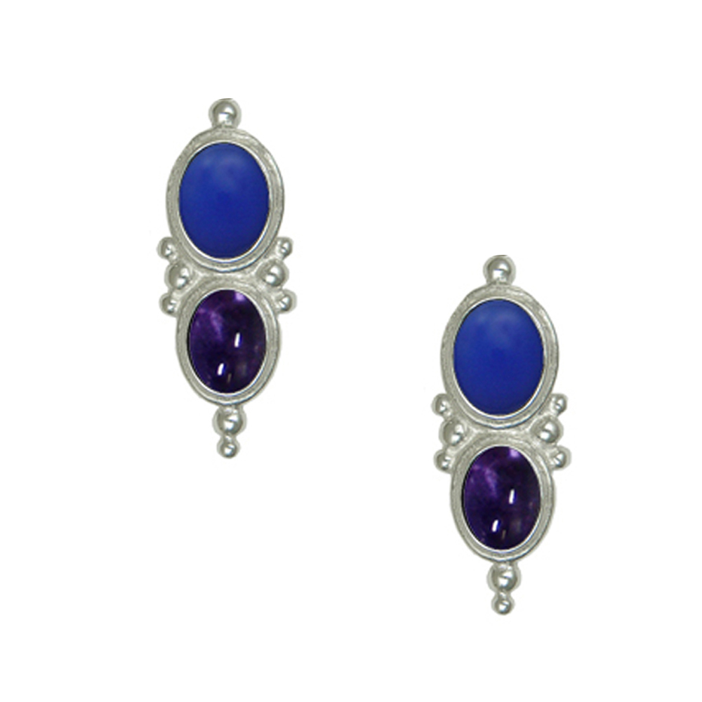 Sterling Silver Drop Dangle Earrings With Blue Onyx And Iolite